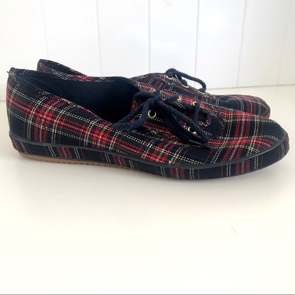 Vintage 1970’s plaid dark academia preppy sneakers lace up flats shoes - Picture 5 of 11